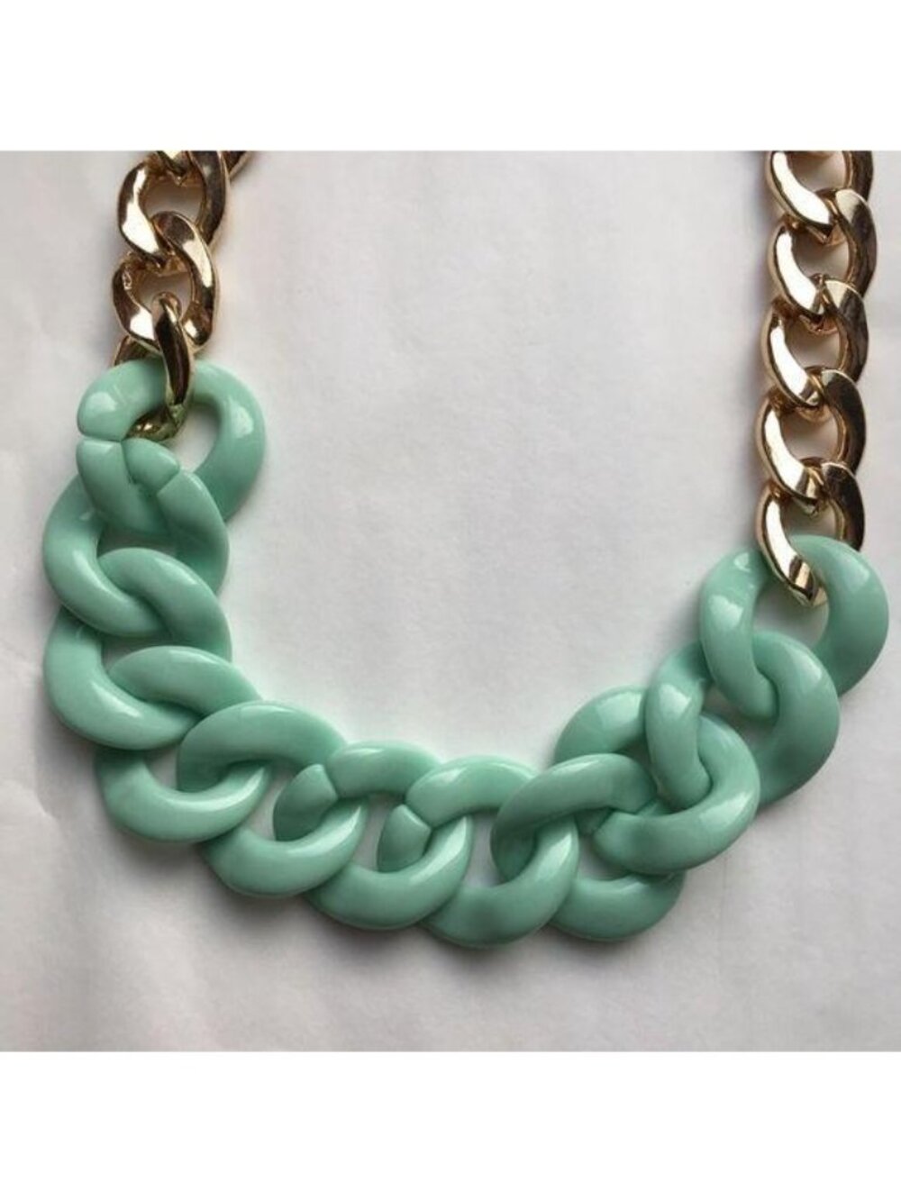 Vintage | Chunky Teal & Gold Metal Necklace - Picture 2 of 4